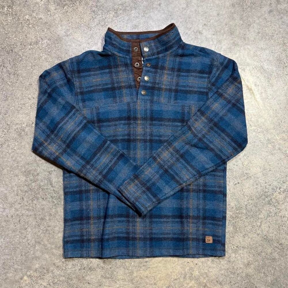 Vintage 90s John Wayne Cowboy Navy Blue Flannel Quarter Buttoned Sweater Size S